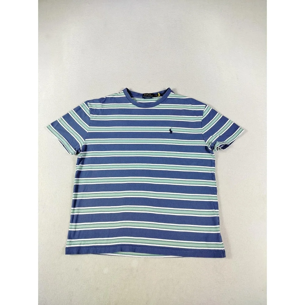 Polo Ralph Lauren Shirt Mens Medium Blue Striped Classic Fit Logo Tee Preppy